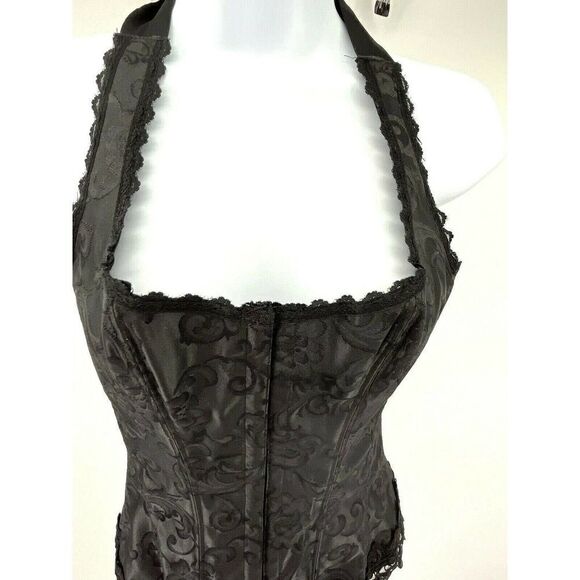 Fredericks of Hollywood Size 34 S M Corset Goth Lolita Black Hook Lace Up Satin - Picture 3 of 15